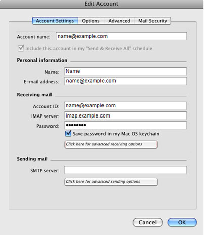 Setup ICA.NET email account on your Entourage Step 5